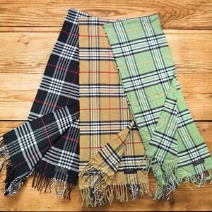 HGB Cashmere Scarves Unisex OS Lot Of 3 Plaid Made Germany Fringe Neckwear Soft